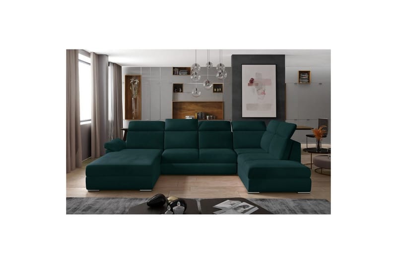 Hörnsoffa Eltap Evanell 336x211x102 cm - Mat Velvet 75, Grön, Vänster - Möbler - Soffa - Bäddsoffa