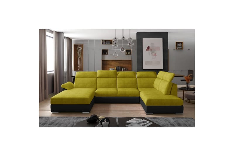 Hörnsoffa Eltap Evanell 336x211x102 cm - Omega 68, Soft 11, Gul, Svart, Vänster - Möbler - Soffa - Bäddsoffa