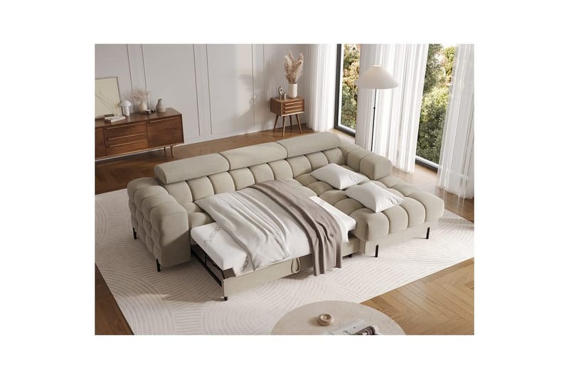 Hörnsoffa Eltap Felro 285x181x93 cm - Aura 18, Beige, Höger - Möbler - Soffa - Bäddsoffa
