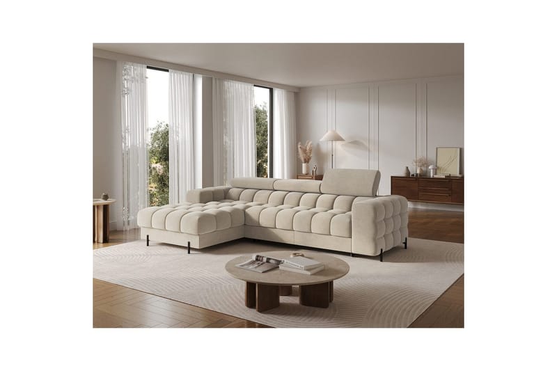 Hörnsoffa Eltap Felro 285x181x93 cm - Aura 18, Beige, Vänster - Möbler - Soffa - Bäddsoffa