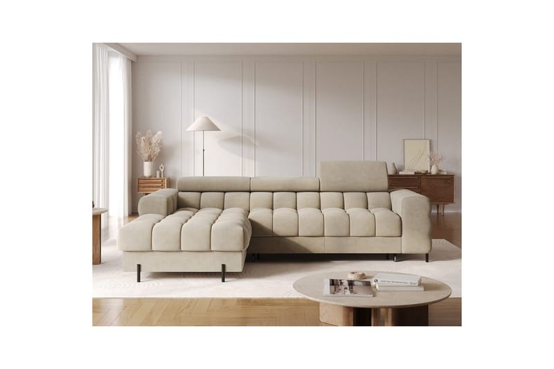 Hörnsoffa Eltap Felro 285x181x93 cm - Aura 18, Beige, Vänster - Möbler - Soffa - Bäddsoffa