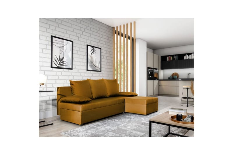 Hörnsoffa Eltap Gino 201x143x90 cm - Nube 45, Gul - Möbler - Soffa - Bäddsoffa