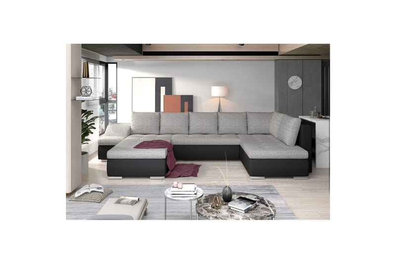Hörnsoffa Eltap Giovanni 351x82x190 cm - Berlin 01, Mjuk 11, Grå, Svart, Vänster - Möbler - Soffa - Bäddsoffa