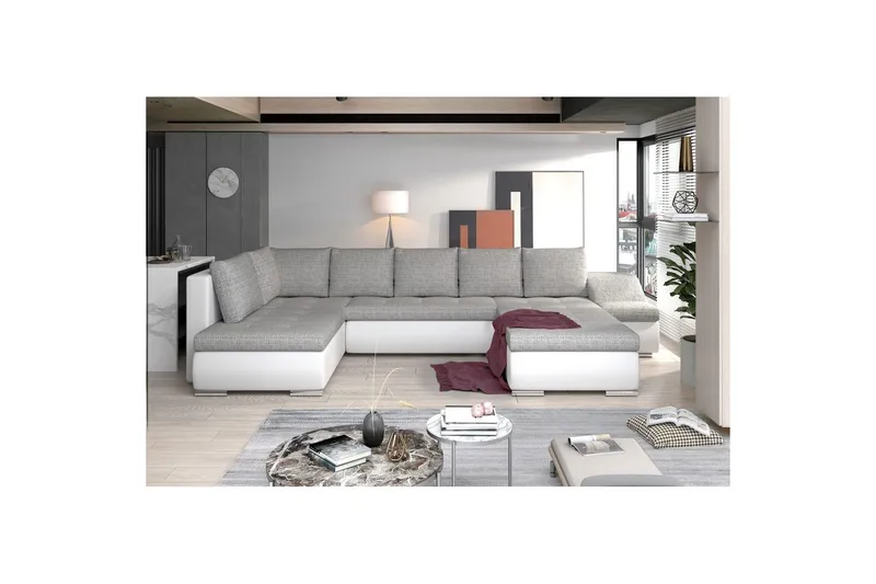 Hörnsoffa Eltap Giovanni 351x82x190 cm - Berlin 01, Mjuk 17, Grå, Vit, Höger - Möbler - Soffa - Bäddsoffa