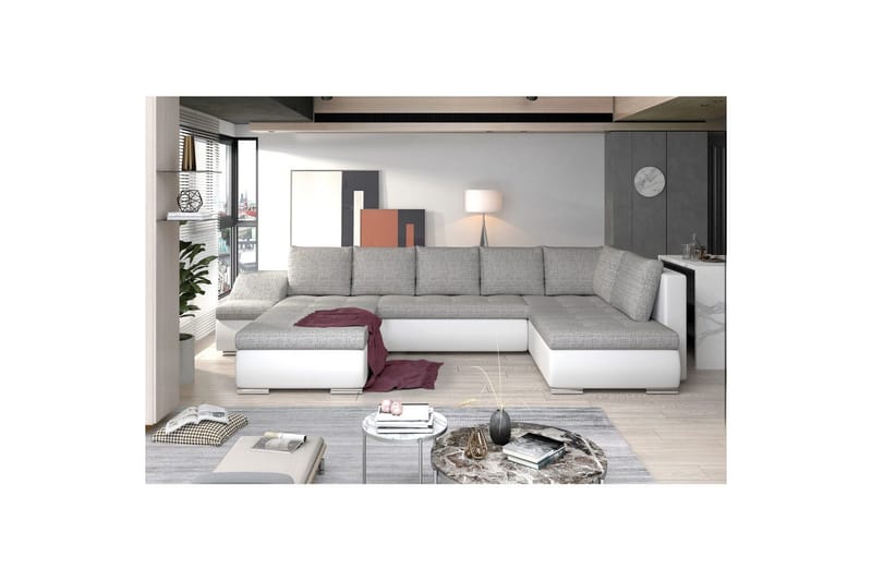 Hörnsoffa Eltap Giovanni 351x82x190 cm - Berlin 01, Mjuk 17, Grå, Vit, Vänster - Möbler - Soffa - Bäddsoffa