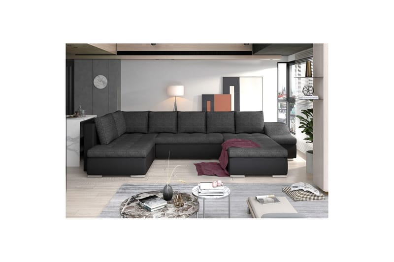 Hörnsoffa Eltap Giovanni 351x82x190 cm - Berlin 02, Mjuk 11, Svart, Höger - Möbler - Soffa - Bäddsoffa