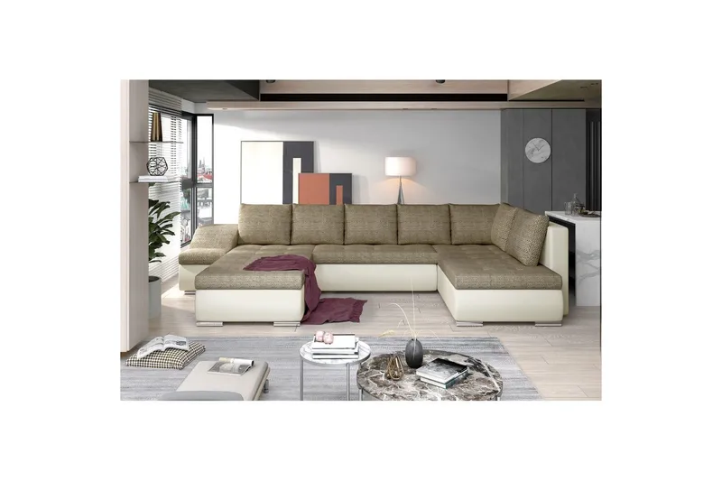 Hörnsoffa Eltap Giovanni 351x82x190 cm - Berlin 03, Mjuk 33, Beige, Vänster - Möbler - Soffa - Bäddsoffa