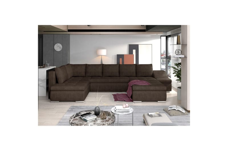 Hörnsoffa Eltap Giovanni 351x82x190 cm - Dora 28, Mörkbrun, Höger - Möbler - Soffa - Bäddsoffa