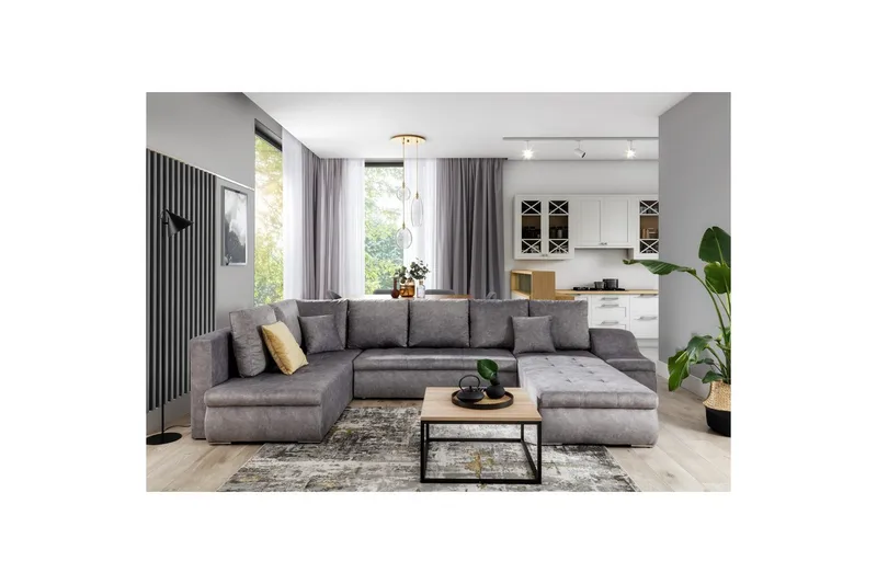 Hörnsoffa Eltap Giovanni 351x82x190 cm - Dora 90, Grå, Höger - Möbler - Soffa - Bäddsoffa