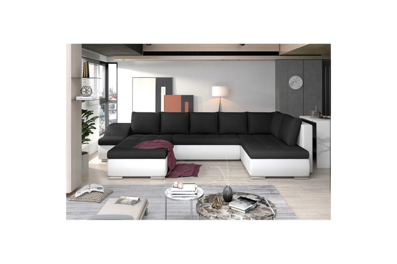Hörnsoffa Eltap Giovanni 351x82x190 cm - Sawana 14, Soft 17, Svart, Vit, Vänster - Möbler - Soffa - Bäddsoffa