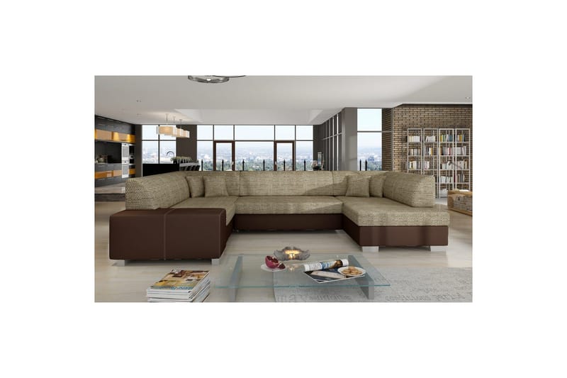 Hörnsoffa Eltap Havana 322x204x72 cm, Berlin 03, Mjuk 66, Beige, Mörkbrun, Höger