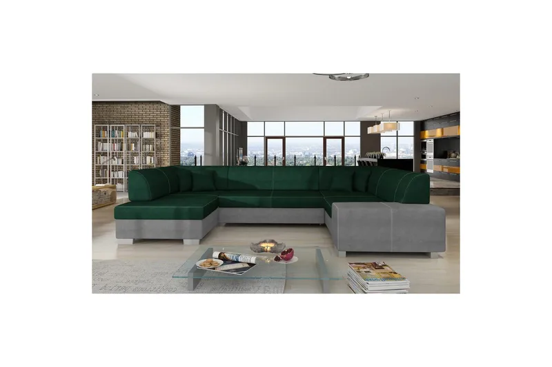 Hörnsoffa Eltap Havana 322x204x72 cm - Kronos 19, Paros 05, Mörkgrön, Ljusgrå, Vänster - Möbler - Soffa - Bäddsoffa