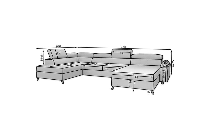 Hörnsoffa Eltap Josette 360x200x92 cm - Mat Velvet 68, Röd, Höger - Möbler - Soffa - Bäddsoffa