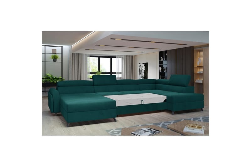 Hörnsoffa Eltap Josette 360x200x92 cm - Mat Velvet 75, Grön, Höger - Möbler - Soffa - Bäddsoffa