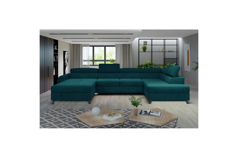 Hörnsoffa Eltap Josette 360x200x92 cm - Mat Velvet 75, Grön, Höger - Möbler - Soffa - Bäddsoffa