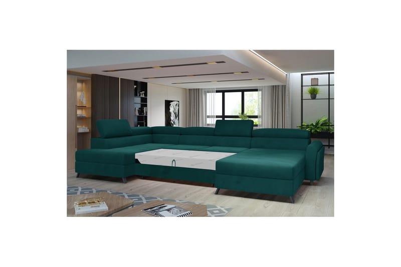 Hörnsoffa Eltap Josette 360x200x92 cm - Mat Velvet 75, Grön, Vänster - Möbler - Soffa - Bäddsoffa