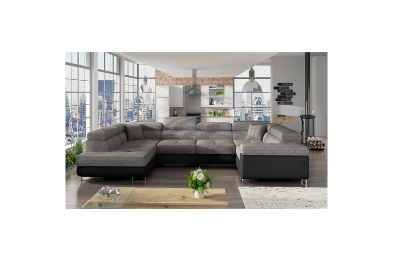 Hörnsoffa Eltap Letto 340x202x90 cm - Berlin 01, Soft 11, Grå, Svart, Vänster - Möbler - Soffa - Bäddsoffa