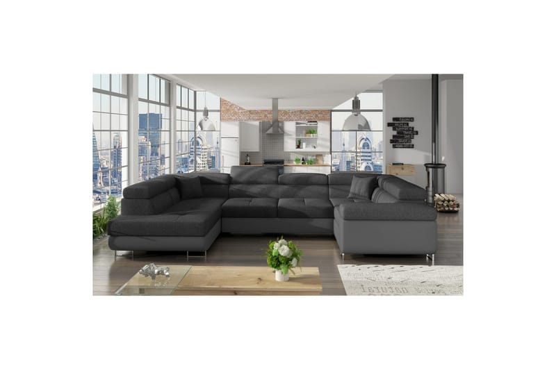 Hörnsoffa Eltap Letto 340x202x90 cm - Inari 96, Soft 29, Mörkgrå, Grå, Vänster - Möbler - Soffa - Bäddsoffa
