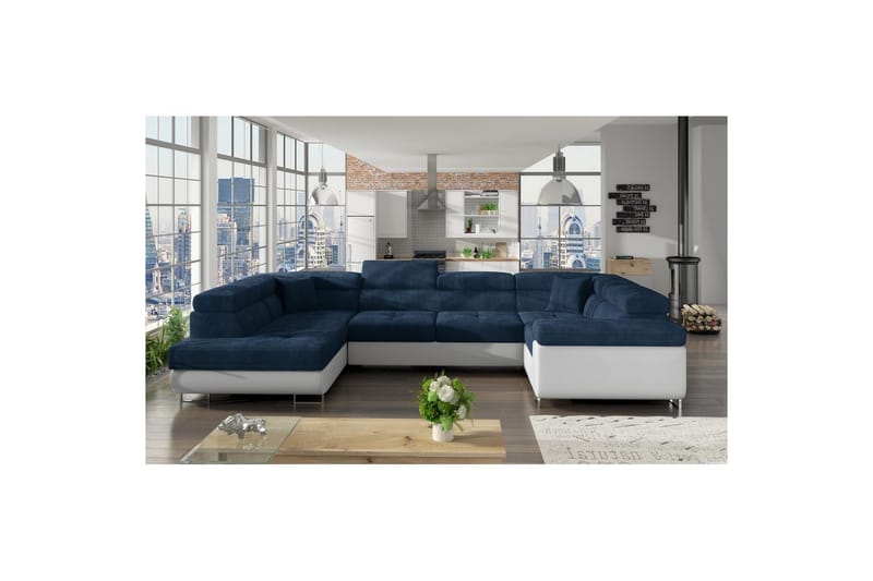 Hörnsoffa Eltap Letto 340x202x90 cm - Kronos 09, Soft 17, Mörkblå, Vit, Vänster - Möbler - Soffa - Bäddsoffa