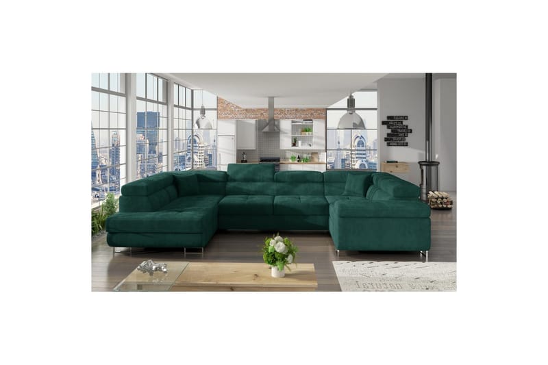 Hörnsoffa Eltap Letto 340x202x90 cm - Kronos 19, Mörkgrön, Vänster - Möbler - Soffa - Bäddsoffa