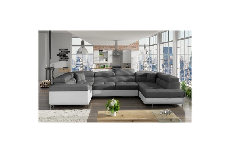 Hörnsoffa Eltap Letto 340x202x90 cm - Sawana 05, Soft 17, Grå, Vit, Höger - Möbler - Soffa - Bäddsoffa