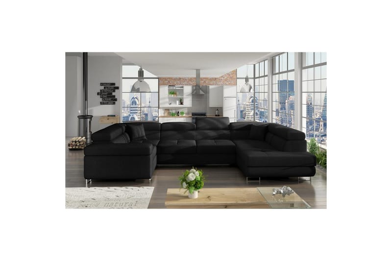 Hörnsoffa Eltap Letto 340x202x90 cm - Sawana 14, Svart, Höger - Möbler - Soffa - Bäddsoffa