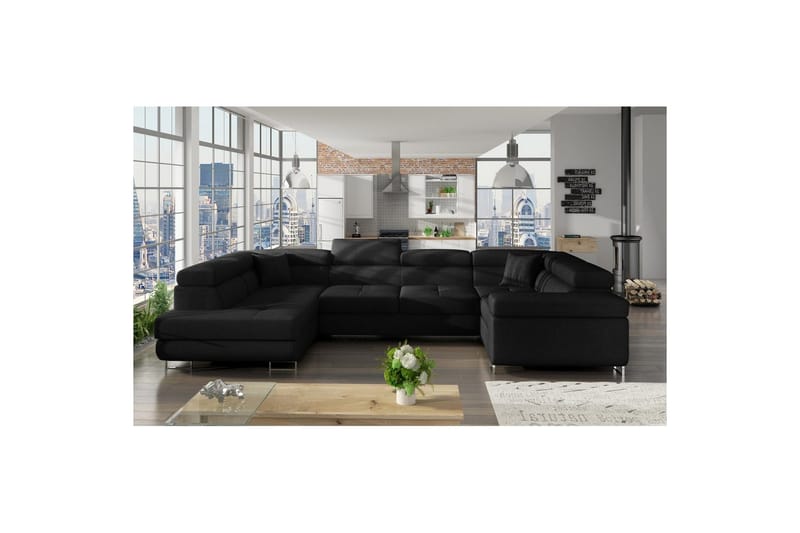 Hörnsoffa Eltap Letto 340x202x90 cm - Sawana 14, Svart, Vänster - Möbler - Soffa - Bäddsoffa