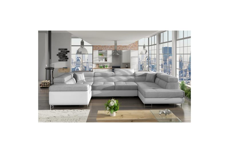 Hörnsoffa Eltap Letto 340x202x90 cm - Sawana 21, Soft 17, Grå, Vit, Höger - Möbler - Soffa - Bäddsoffa