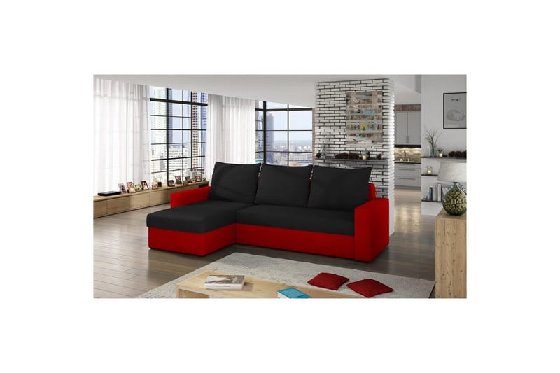 Hörnsoffa Eltap Livio 237x150x72 cm - Alova 04, Alova 46, Svart, Röd - Möbler - Soffa - Bäddsoffa