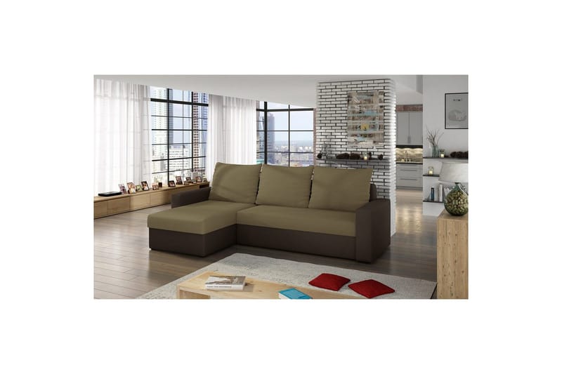 Hörnsoffa Eltap Livio 237x150x72 cm - Alova 07, Alova 67, Beige, Brun - Möbler - Soffa - Bäddsoffa