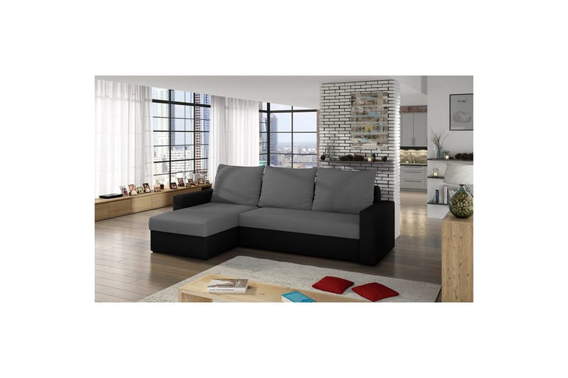 Hörnsoffa Eltap Livio 237x150x72 cm - Alova 10, Alova 04, Grå, Svart - Möbler - Soffa - Bäddsoffa