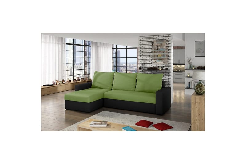 Hörnsoffa Eltap Livio 237x150x72 cm - Alova 42, Alova, Grön, Svart - Möbler - Soffa - Bäddsoffa