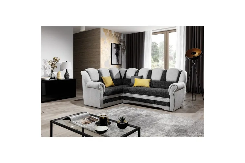 Hörnsoffa Eltap Lord II 243x195x112 cm - Berlin 02, Berlin 10, Svart, Grå, Vänster - Möbler - Soffa - Bäddsoffa