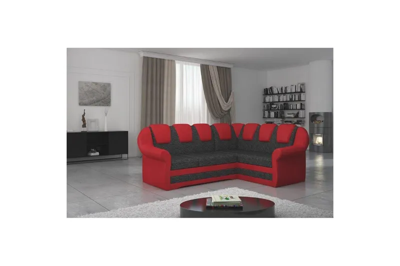 Hörnsoffa Eltap Lord II 243x195x112 cm, Berlin 02, Soft 10, Svart, Röd, Höger