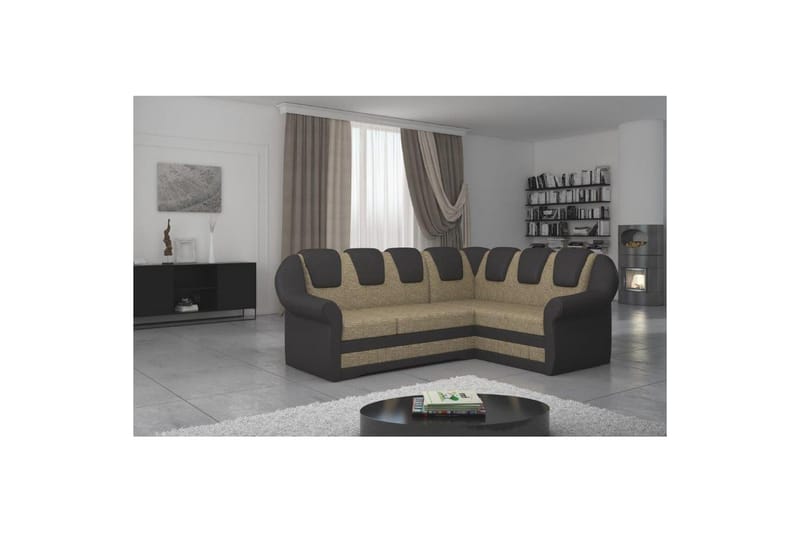 Hörnsoffa Eltap Lord II 243x195x112 cm - Berlin 03, Soft 66, Beige, Mörkbrun, Höger - Möbler - Soffa - Bäddsoffa