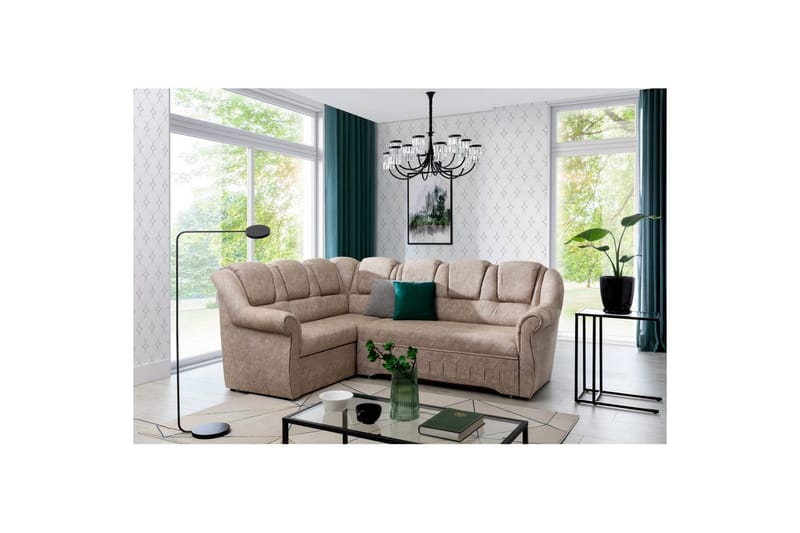 Hörnsoffa Eltap Lord II 243x195x112 cm - Dora 21, Beige, Vänster - Möbler - Soffa - Bäddsoffa