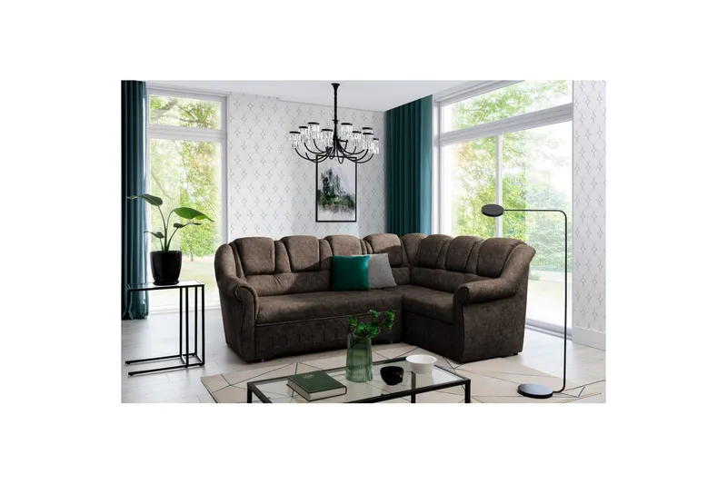 Hörnsoffa Eltap Lord II 243x195x112 cm - Dora 28, Mörkbrun, Höger - Möbler - Soffa - Bäddsoffa