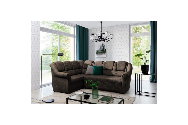 Hörnsoffa Eltap Lord II 243x195x112 cm - Dora 28, Mörkbrun, Vänster - Möbler - Soffa - Bäddsoffa