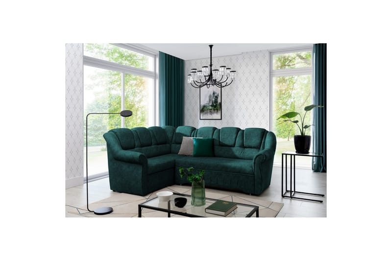 Hörnsoffa Eltap Lord II 243x195x112 cm - Dora 85, Mörkgrön, Vänster - Möbler - Soffa - Bäddsoffa