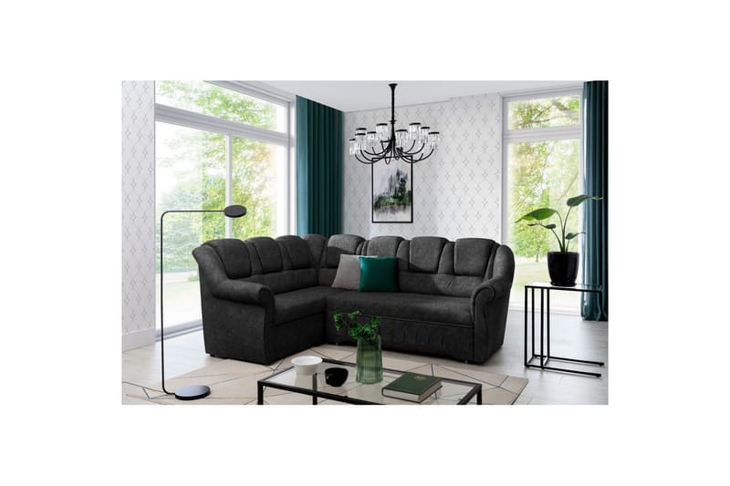 Hörnsoffa Eltap Lord II 243x195x112 cm - Dora 95, Mörkgrå, Vänster - Möbler - Soffa - Bäddsoffa
