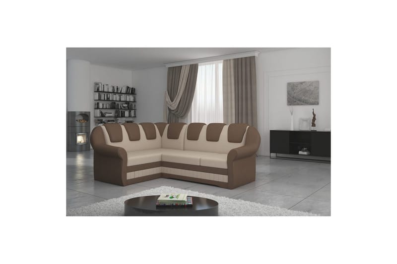 Hörnsoffa Eltap Lord II 243x195x112 cm - Jasmine 22, Soft 15, Beige, Brun, Vänster - Möbler - Soffa - Bäddsoffa