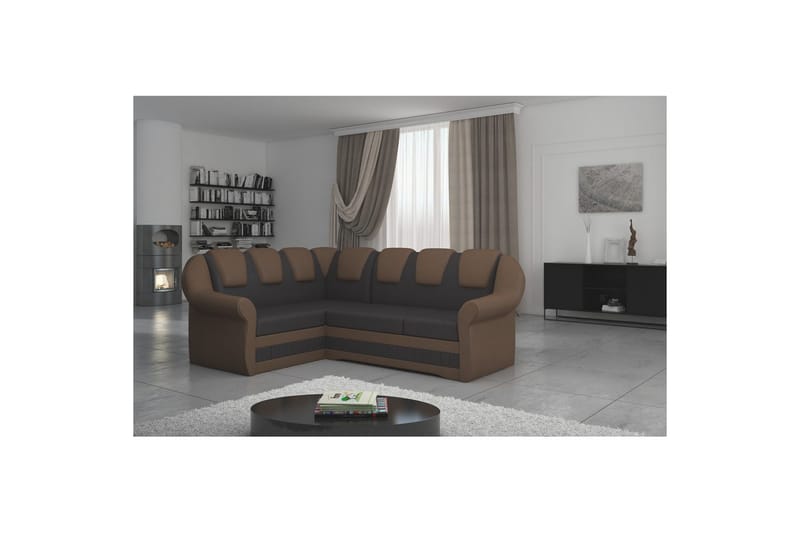 Hörnsoffa Eltap Lord II 243x195x112 cm - Soft 66, Soft 15, Mörkbrun, Svart, Vänster - Möbler - Soffa - Bäddsoffa