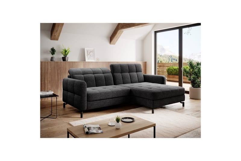 Hörnsoffa Eltap Lorelle 225x160x105 cm - Berlin 02, Svart, Höger - Möbler - Soffa - Bäddsoffa
