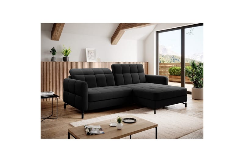 Hörnsoffa Eltap Lorelle 225x160x105 cm - Inari 100, Svart, Höger - Möbler - Soffa - Bäddsoffa