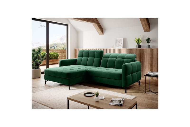 Hörnsoffa Eltap Lorelle 225x160x105 cm - Kronos 19, Mörkgrön, Vänster - Möbler - Soffa - Bäddsoffa