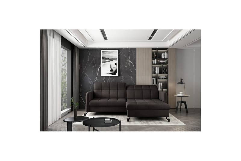 Hörnsoffa Eltap Lorelle 225x160x105 cm - Mat Velvet 29, Brun, Höger - Möbler - Soffa - Bäddsoffa