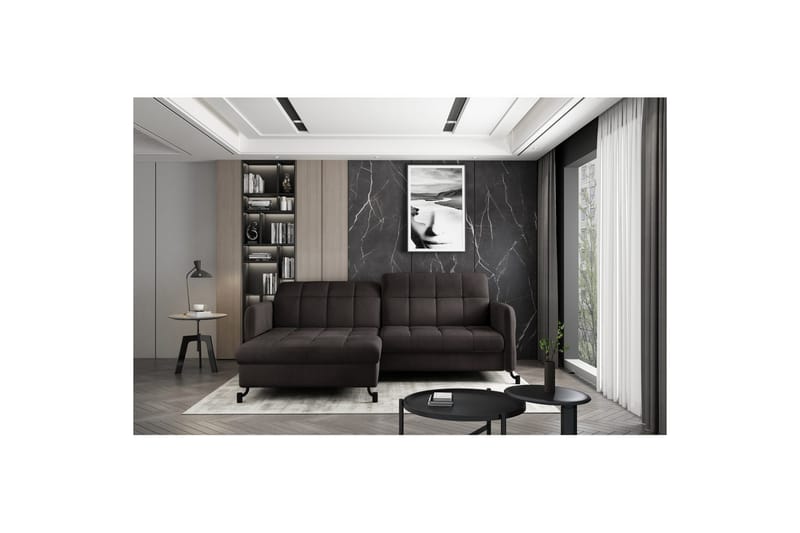Hörnsoffa Eltap Lorelle 225x160x105 cm - Mat Velvet 29, Brun, Vänster - Möbler - Soffa - Bäddsoffa