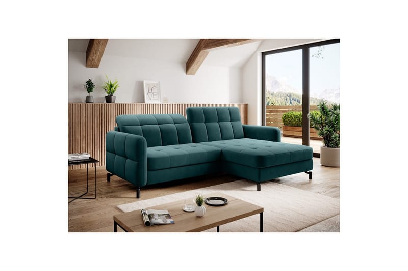 Hörnsoffa Eltap Lorelle 225x160x105 cm - Mat Velvet 75, Grön, Höger - Möbler - Soffa - Bäddsoffa