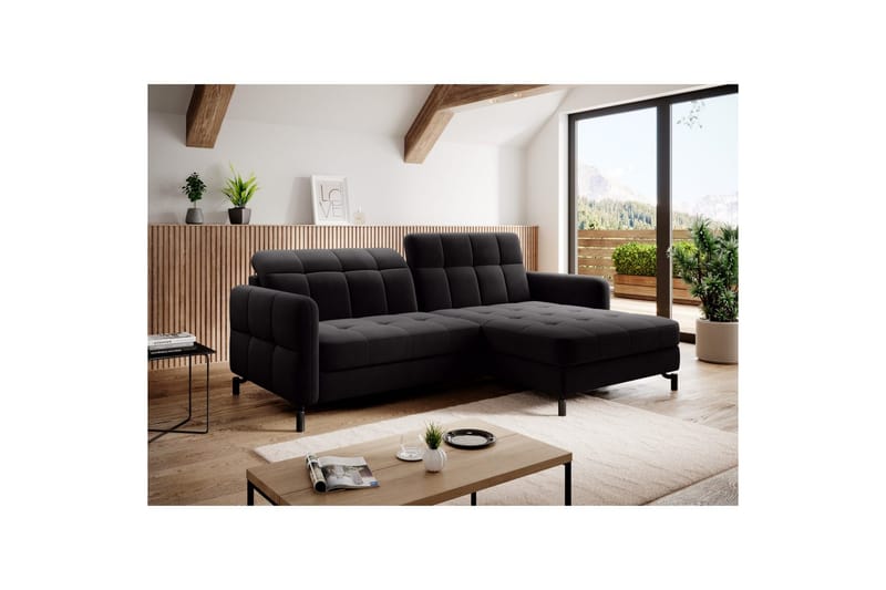 Hörnsoffa Eltap Lorelle 225x160x105 cm - Mat Velvet 99, Blå, Höger - Möbler - Soffa - Bäddsoffa