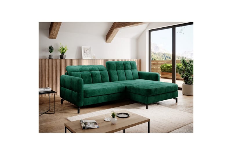 Hörnsoffa Eltap Lorelle 225x160x105 cm - Monolit 37, Grön, Höger - Möbler - Soffa - Bäddsoffa